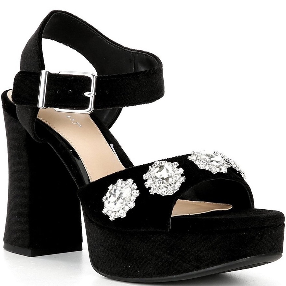 NWT Copper Key Celleste Two Velvet Jewel Embellished Platform Dress Sandals